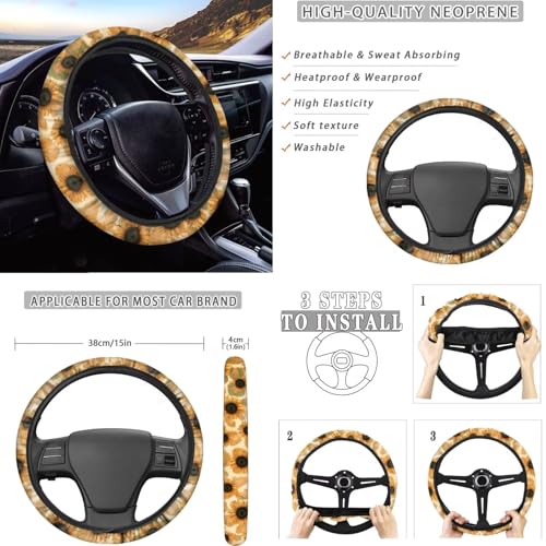 Dreaweet Aztec Sunflower Seat Covers Full Set for Women with Steering Wheel Cover/Center Console Cover/Seatbelt Cover/Car Coasters/Gear Shift Handbrake Cover,Universal Car Accessories for SUV Trucks - color: Aztec Sunflower