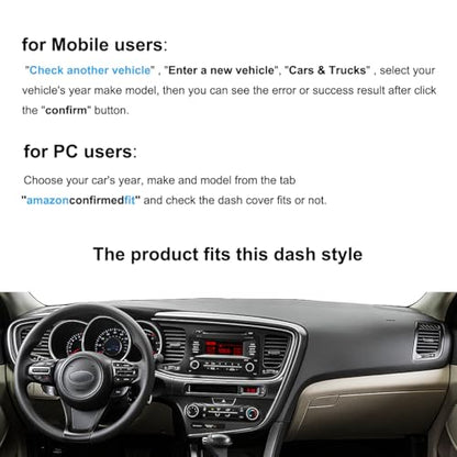 Dash Cover Mat Custom Fit for Kia Optima with Light Sensor w/o Speaker Dashboard Pad Cap Carpet Protector K342 (Black) - color: Black