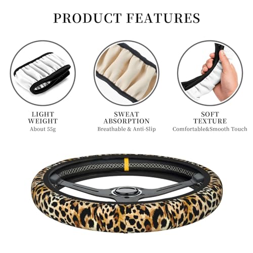 Leopard Print Neoprene Steering Wheel Cover Anti-Slip Elastic Cheetah Print Steering Wheel Protector 15in Universal Car Accessories Fit Cars, SUVs, Auto - color: Leopard Print