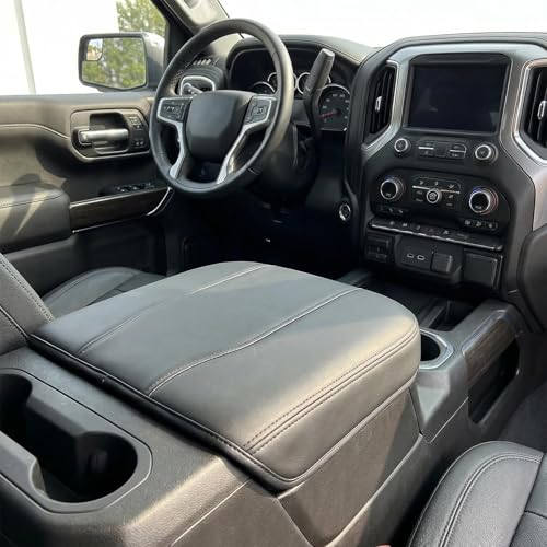 Center Console Cover Compatible with 2019-2026 Chevy Silverado & GMC Sierra Accessories, Only fit for 40/20/40 Jump Seat, Leather Middle Console Arm Rest Protective Cover, Anti-Scratch - size: For 2019-2026 jump seat cosnole
