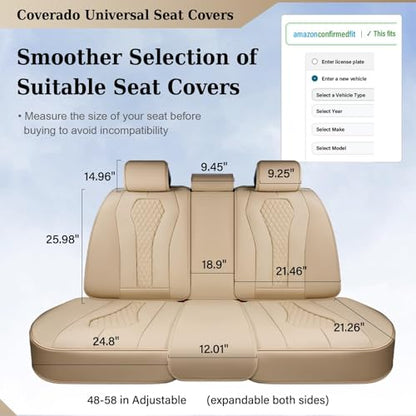 Coverado Automotive Seat Covers,Back Car Seat Cover,Rear Seat Cover,3-Pieces Luxury Car Seat Cushion,Beige Seat Cover Seat Protector Universal - color: Beige