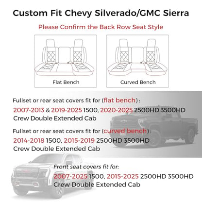 Huidasource for Chevy Silverado 1500 Seat Covers, Silverado Seat Covers Leather, GMC Sierra Pickup 1500 2007-2013&2019-2025, 2500HD 3500HD 2020-2025 Crew Double Extended Cab(Full Set/Black) - color: Black, size: Full Set 2007-2013&2019-2025 (Flat Bench)