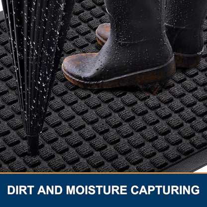 Smiry Front Door Mat Outside Entrance, Heavy Duty Natural Rubber Doormat, Non Slip, Trap Dirt and Moisture, Easy Clean, Low Profile Welcome Floor Mats for Indoor Outdoor Entry, 47x32 Inch, Black