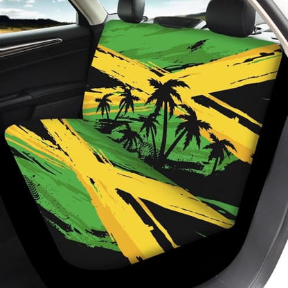 Howilath Jamaican Flag Car Seat Cover Full Set 4-Piece Coconut Tree Front & Rear Split Auto Seat Cushion Auto Accessories Universal Fit All Seasons - color: Jamaican Flag Coconut Tree