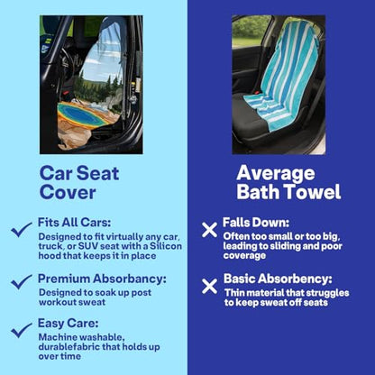2 Pack Car Seat Towel Covers, Sweat Protector for Front Seats, Premium Thickened Microfiber with Elastic Strap, Breathable Quick Dry, Machine Washable Cover for Gym Running Universal Fit Hot Spring - color: Hot Spring2