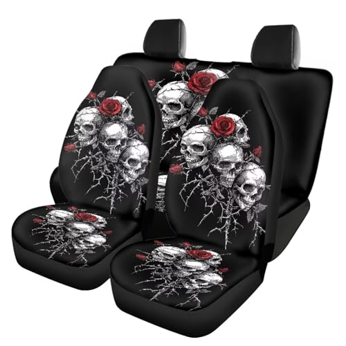 Howilath Gothic Skeleton Rose Car Seat Cover Set SUV Accessories Interior Decor 4 Pack Breathable Front & Back Seat Covers, Easy to Install - color: Gothic Skeleton Rose