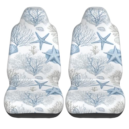 Nautical Starfish Front Seat Covers 2 Pack, Seashell Coral Vehicle Seat Protector Car Mat Covers, Fit Most Bucket Seats - color: Nautical Starfish