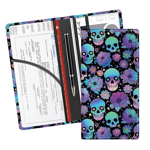 Leather Car Registration and Insurance Card Holder, Cute Car Accessories Vehicle Glove Box Car Organizer for Documents, Cards, License Colorful Skull Floral - color: Colorful Skull Floral