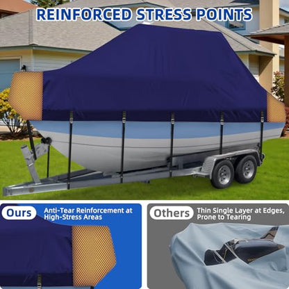 Marine Grade Waterproof Center Console Boat Cover with T Top Roof, Tear Resistant Trailerable Storage Covers, All-Weather Protection T-Top Boat Cover 18-20 ft, Beam Width Up to 106", Navy - color: Navy, size: 18'-20' Long (Beam Width Up to 102")