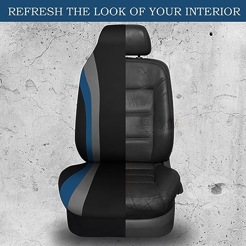 CAR PASS AquaShield Neoprene Waterproof Car Seat Covers for Front Seats Only, High Back Bucket Seat Cover,Airbag Compatible, Line Rider Seat Covers Universal Fit for Auto Truck Van SUV (Black Blue) - color: Black and Blue