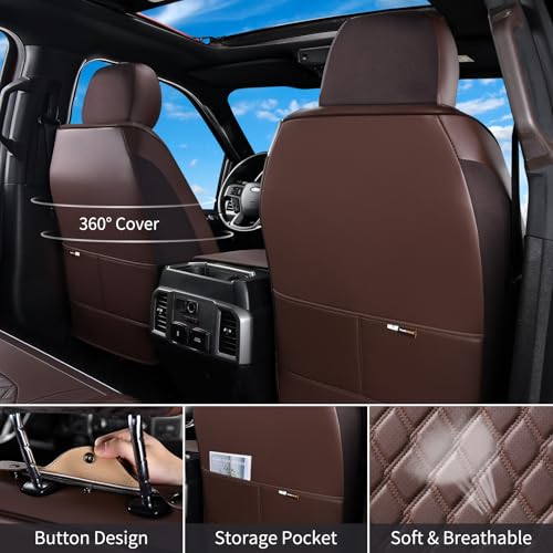 Huidasource Fit for Coffee Chevy Silverado Seat Covers, GMC Sierra Seat Covers, Thickened Nappa Leather Truck Seat Cover 2007-2013&2019-2025 1500, 2020-2025 2500HD 3500HD Crew Double Extended Cab - color: Coffee, size: Full Set 2007-2013&2019-2025 (Flat B