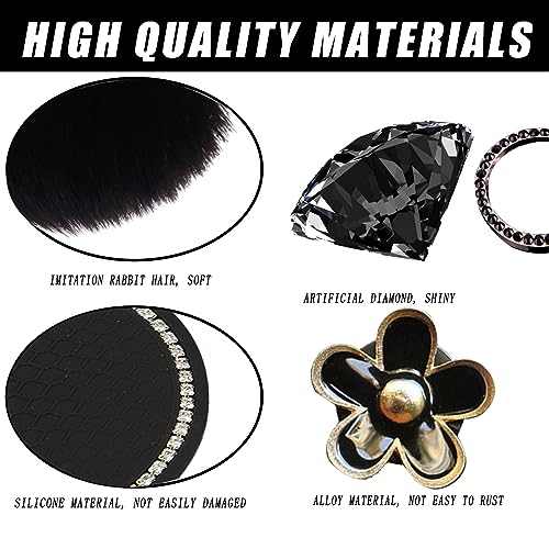 Fluffy Steering Wheel Cover for Women with Furry Gear Cover &Handbrake Cover&Seat Belt Cover&Armrest Pad Fuzzy Car Accessories for Women Pack of 14 (Black) - color: Black