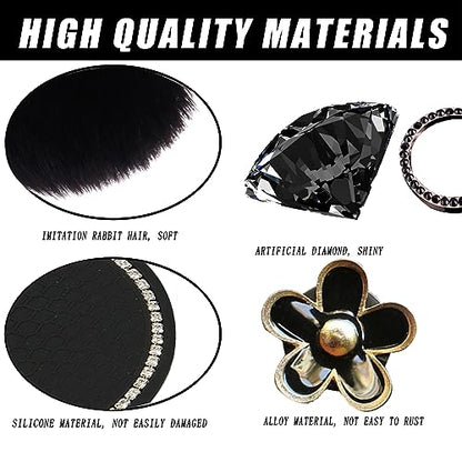 Fluffy Steering Wheel Cover for Women with Furry Gear Cover &Handbrake Cover&Seat Belt Cover&Armrest Pad Fuzzy Car Accessories for Women Pack of 14 (Black) - color: Black
