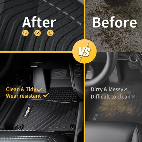 GINOWY-Floor Mats for Nissan Pathfinder 2022-2025 2026 (7 Passenger), TPE Rubber All Weather Mats Pathfinder 1st 2nd 3rd Row Custom Fit Waterproof All Season Car Accessories Black - style: 44) for Nissan Pathfinder 7 Seats 2022-2026 Floor Mats