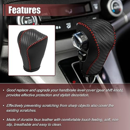 X AUTOHAUX Car Automatic Gear Shift Knob Cover Protector with Red Thread Carbon Fiber Pattern for Chevy Equinox 2018-2021 for Honda CRV 2015-2016 - color: Red