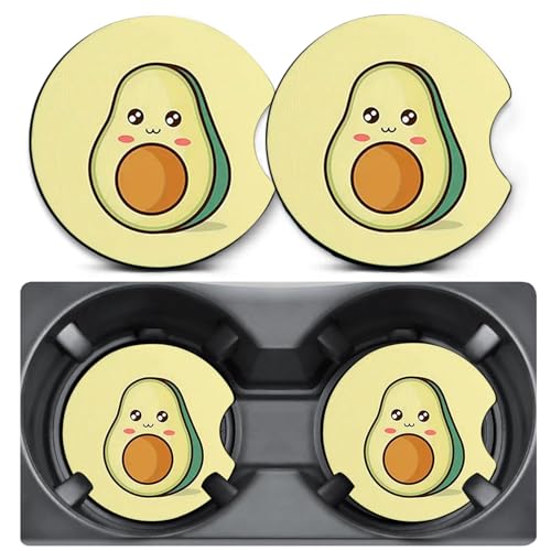 2 Pack Car Coasters for Cup Holders,Avocado Car Cup Holder Coasters,2.75" Universal Size Anti Slip Rubber Mat,Automotive Interior Accessories,Automotive Cup Holder Decal Decor for Women,Men - color: Avocado