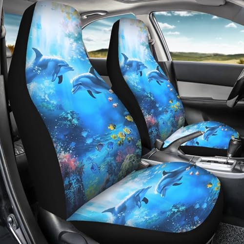 Talayituse Dolphin Fish Coral Print Car Seat Cover Vehicle Bucket Seat Cover 2pcs/Set Auto Front Seat Covers for Most Cars SUV Sedan Comfortable Car Seat Protector