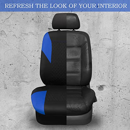 CAR PASS Ultrasonic Embossing Cloth Universal Seat Covers-Breathable Car Seat Cover with 5mm Composite Sponge Inside,Airbag Compatible,2zipper Bench for Sedan,SUV,Truck(Black and Blue,Full Set) - color: Blue