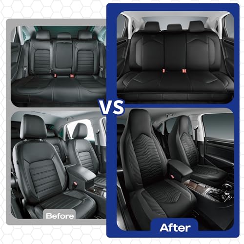 Skechers Memory Foam Car Seat Covers, Leather High Back Seat Covers Quilting Design,Waterproof Sports Car Seat Covers Front Seats,Airbag Compatible Universal Fit for Most Cars, SUVs,Trucks,Black