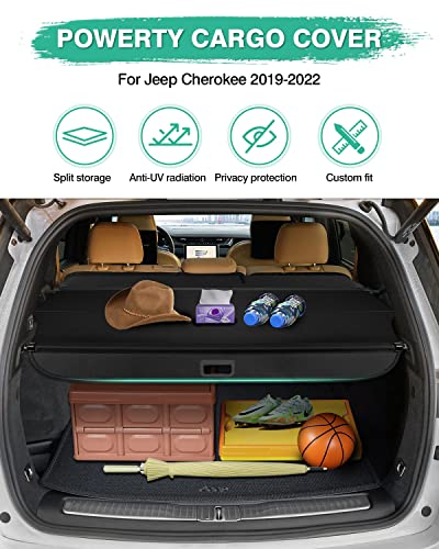 Powerty Retractable Cargo Cover for 2019-2023 Jeep Cherokee(NOT for Grand Cherokee), Canvas Texture Trunk Cover Privacy Screen Rear Security Shade for Cherokee Accessories (with Extented Cover) - size: 2019-2023 | Jeep Cherokee