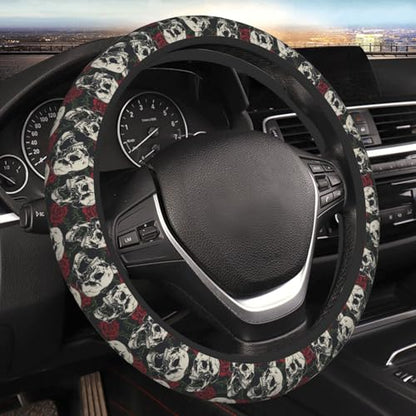 Skull Rose Flower Car Steering Wheel Cover,Non-Slip Elastic Neoprene-Sweat Car Accessories,Universal 15 Inch Fit Auto, Vans Trucks,Suvs, Truck - color: Skull Rose