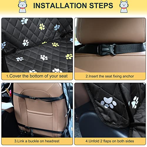 Front Seat Dog Cover for Cars Trucks SUV Waterproof Scratchproof Nonslip Full Protection Pet Dog Car Seat Covers Cute Paw Print Front Passenger Chair Protector for Travel Bed Safety(Black)