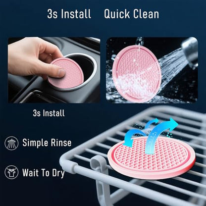 Car Cup Holder Coaster 4 Pack - Non Slip & Shockproof,Flexible PVC Rubber Insert for Car/Truck/SUV/Van (2.75"x0.2") Universal Fit Auto Cup Holders Accessories for Women and Man (Pink) - color: Pink