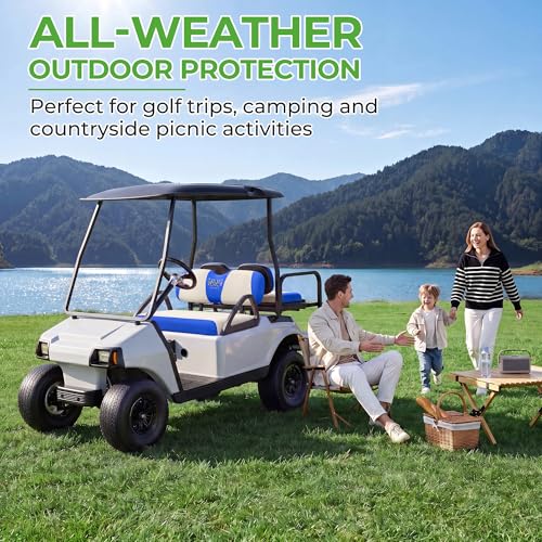 10L0L Golf Cart Seat Covers, Super Comfort Cooler Than Vinyl Seat Cover, Front and Rear Seat Cover for Yamaha EZGO Club Car, No Drilling Breathable Mesh Bench Seat Blanket, Machine Washable - color: Beige + Blue, style: Front Seat - For EZGO TXT & RXV & C