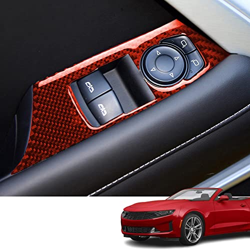 Custom Interior Accessories 2PCS for Chevrolet Camaro 2016 2017 2018-2022 Red Carbon Fiber Center Console Cover Window Lift Switch Trim Door Window Control Panel Cover Protection Decoration - size: Window control panel cover