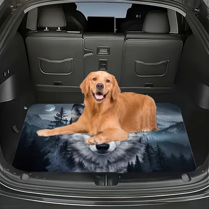 Universal Car Trunk Mat 29" x 39", Wolf Pattern Print All Weather Durable Cargo Mat Protector for SUV, Truck, Van | Stylish Cargo Liner Cover Leopard Print Car Accessories - color: Wolf Pattern Print