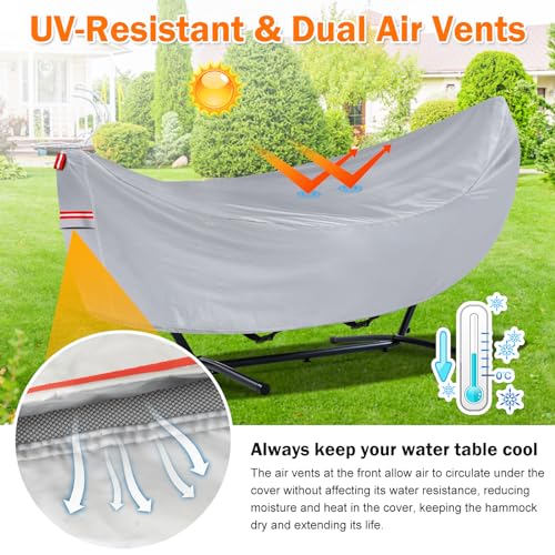 Waterproof 11-12 Hammock Cover, 210T Sun Rain UV Dust Snow Protection Outdoor Covers with Windproof Straps & Soft Cotton Lining for Hammock with 55 inch Spreader Bars -Silver - color: 11ft Hammock Cover-silver