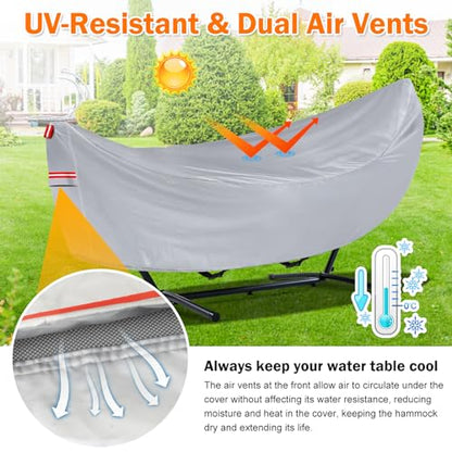 Waterproof 11-12 Hammock Cover, 210T Sun Rain UV Dust Snow Protection Outdoor Covers with Windproof Straps & Soft Cotton Lining for Hammock with 55 inch Spreader Bars -Silver - color: 11ft Hammock Cover-silver