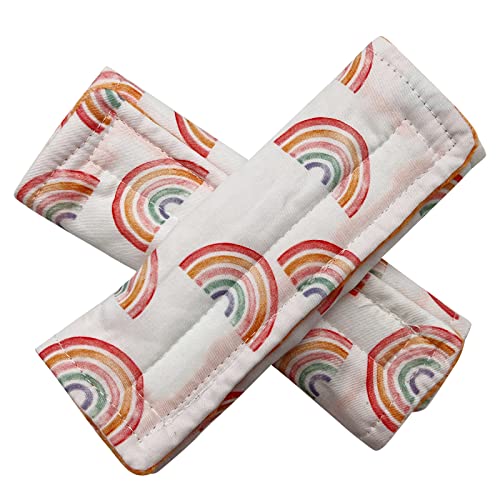 Baby Car Seat Neck Cover, Car Seat Strap Cover, Seat Belt Cushions Pads, Shoulder Strap Protectors, Reversible Pram Harness Covers in Minky Floral, Baby Neck Pad Protector, Rainbow - color: Rainbow