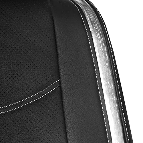 FH Group Galaxy13 Metallic Striped Deluxe Leatherette Car Seat Covers with Matching Carpet Floor Mats – Full Set, Universal Fit, Airbag Compatible for Cars, SUVs & Sedans, White - color: White
