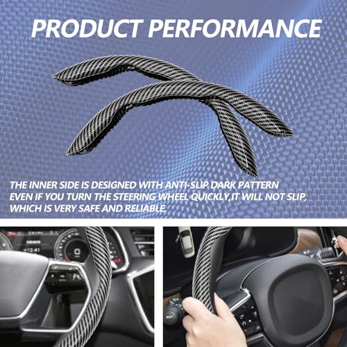 2pcs Universal Fit Carbon Fiber Steering Wheel Cover, Anti-Skid Steering Wheel Cover/Segmented Steering Wheel Protector/Car Interior Accessories (Bright Black) - color: Bright Black