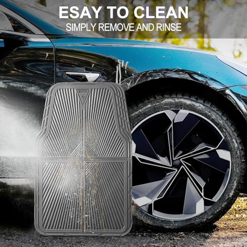 CAR PASS Gray Rubber Car Mats, All Weather Floor Mats Full Set, Waterproof Trim-to Fit Anti-Slip Easy Clean Heavy Duty Automotive Pad for Cars Trucks SUV Sedan Van, 3 Pcs All Grey Rubber - color: Gray