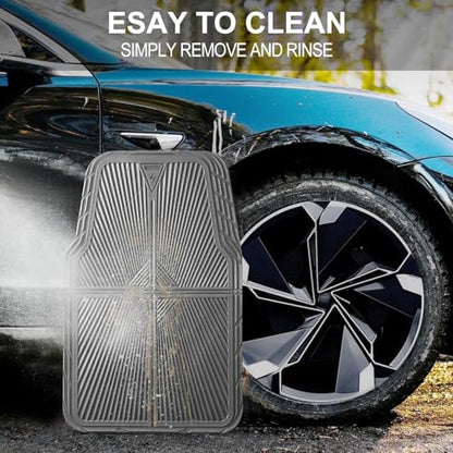 CAR PASS Gray Rubber Car Mats, All Weather Floor Mats Full Set, Waterproof Trim-to Fit Anti-Slip Easy Clean Heavy Duty Automotive Pad for Cars Trucks SUV Sedan Van, 3 Pcs All Grey Rubber - color: Gray