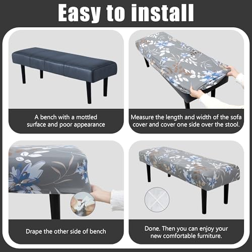 Stretch Bench Seat Cover, Reusable Slipcover for Dining Room & Bedroom, Removable Washable Rectangular Bench Covers, Elastic Fit for Home Furniture (Flowers) - color: Flowers