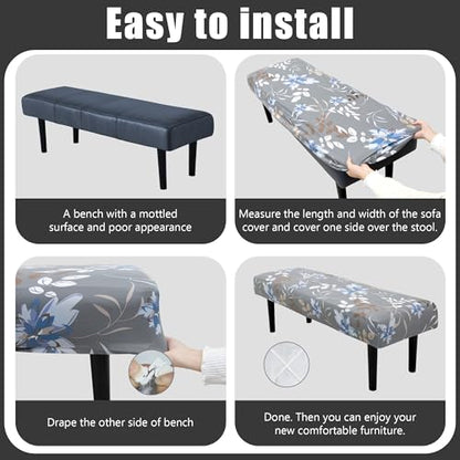 Stretch Bench Seat Cover, Reusable Slipcover for Dining Room & Bedroom, Removable Washable Rectangular Bench Covers, Elastic Fit for Home Furniture (Flowers) - color: Flowers