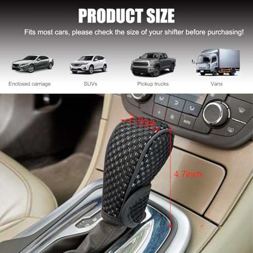 Car Gear Shift Knob Cover, Breathable Automotive Shift Knob Gear Handle Stick Protector Cover, Anti-Slip Anti-Scratch Auto Stick Shift Cover, Universal Car Accessories (Black, Stick-on) - color: Black, size: Stick-on