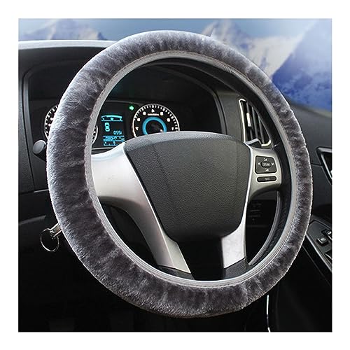 Ziciner Elastic Fuzzy Steering Wheel Cover, 15'' Soft Steering Wheel Protector for Warm Winter, Anti-Slip Fluffy Car Wheel Covers, Universal Car Interior Decor Accessories for Women Men (Gray) - color: Gray