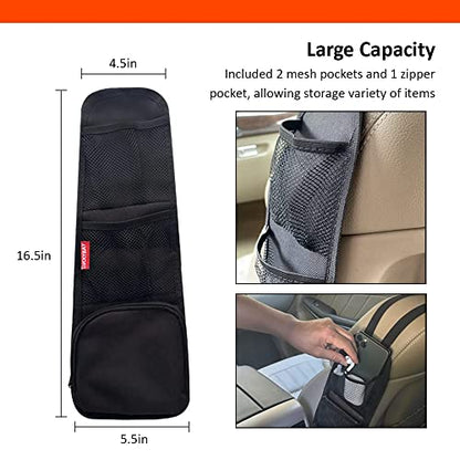 Car Seat Side Organizer, Auto Seat Storage Hanging Bag, Phones, Drink, Stuff Holder with Mesh Pocket for Cars, SUV & Truck