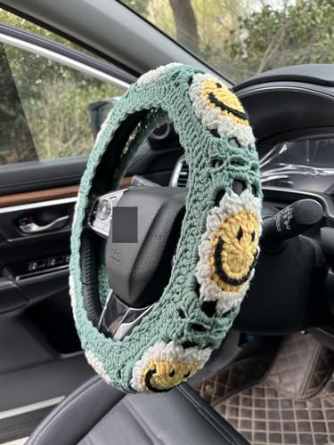 Handmade Crochet Sun Smiling face Car Steering Wheel Covers Universal 14-15 inch,Cute Steering Wheel Cover,Car Accessories (Sun Steering Wheel Cover) - color: Sun Steering Wheel Cover