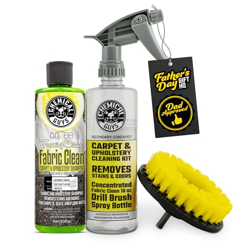 Chemical Guys Foaming Citrus Fabric Clean Drill Brush Kit - High Foaming Stain and Odor Remover, Upholstery, Floor Mat & Car Carpet Cleaner, Deep Cleans & Deodorizes, Citrus Scent - 16 fl oz - size: 16 Fl Oz Drill Brush Kit