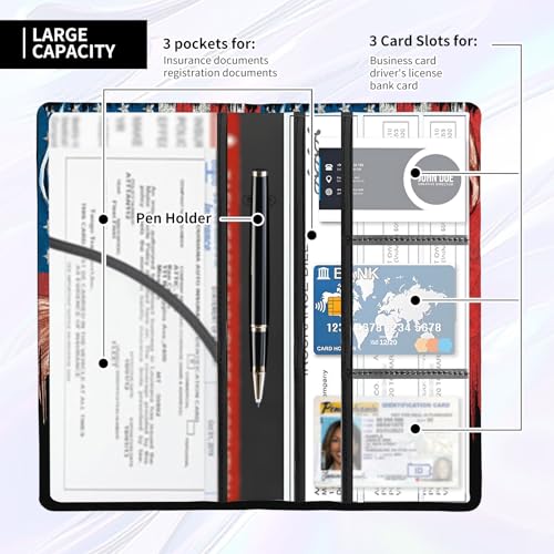 Leather Car Registration and Insurance Card Holder, Cute Car Accessories Vehicle Glove Box Car Organizer for Documents, Cards, License Deer American Flag - color: Deer American Flag