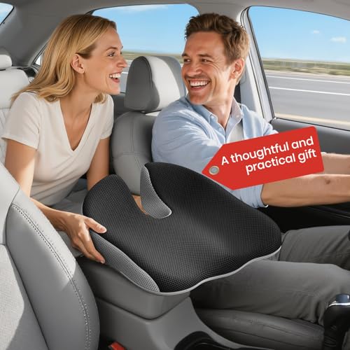 Benazcap Elevated Car Seat Cushion, Memory Foam Car Seat Pad, Height Boost Improves Driving View, Sciatica & Lower Back Pain Relief, Essentials for Long Road Trip Driving - color: Black
