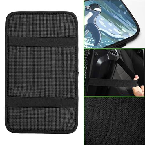 Universal Auto Center Console Pad and 2Pcs Car Coasters Set, Anti Slip Soft Neoprene Car Armrest Seat Box Cover Protector Universal Fit - Car Interior Accessories, Sea Penguin - color: 500