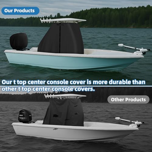 T-Top Center Console Boat Cover, Heavy Duty 1200D Waterproof T Top Console Cover with Motor Cover, UV Resistant Polyester T-Top Boat Cover, Black(94" L x 58" W x 82" H) - color: Black, size: XL:94"L*58"W*82"H