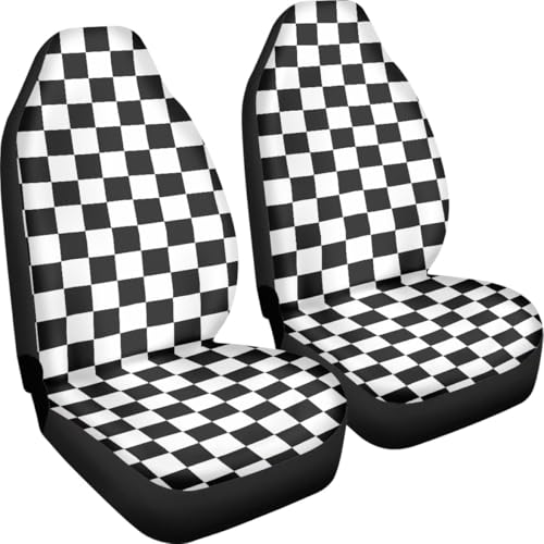 Pehede Car Seat Cover Black and White Chess Pattern Front for Cars, Easy to Install Cover Set, Accessories Auto Trucks Van SUV,2 Packs - color: Multi02