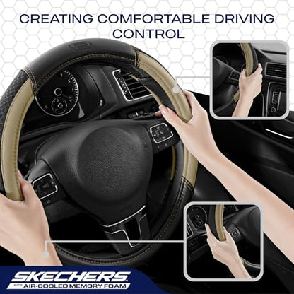 Skechers Air-Cooled Steering Wheel Cover,Leather Car Steering Wheel Cover Universal Fit 14" 1/2-15" Car Wheel Protector for Men Women Fit Suvs,Vans,Sedans,Car,Trucks,Beige - color: Beige